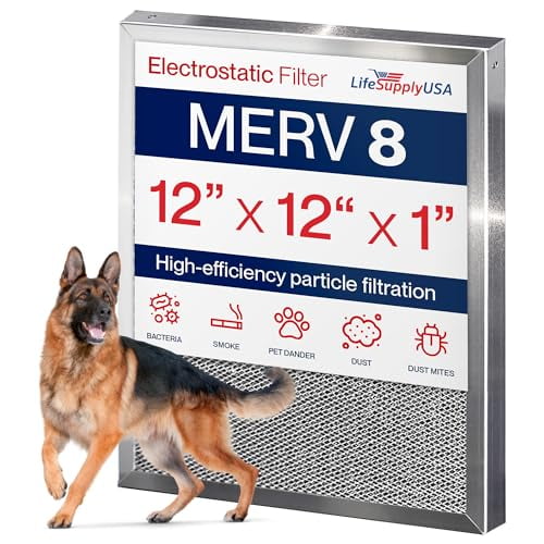 12" x 12" x 1" Electrostatic Air Filter, MERV 8, Washable, Reusable Furnace AC/HVAC Filter, Energy Saving, Easy to Clean, Long-Lasting by LifeSupplyUSA