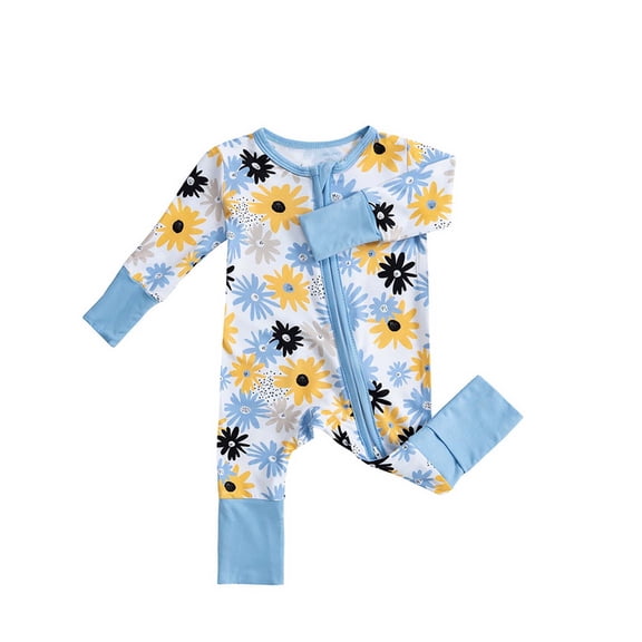 Baby Onesies Cartoon Animal Print Zip Up Romper Bamboo Fiber Baby Girl Romper BU1 9-12 Months
