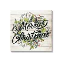 Stupell Industries Merry Christmas Botanical Wreath Graphic Art Gallery Wrapped Canvas Print Wall Art, Design by Kim Allen