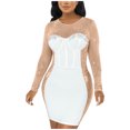 thumbnail image 1 of Birdeem Robe Moulante Transparente à Manches Longues pour Femmes à Col Rond avec Diamants, 1 of 9