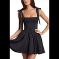 thumbnail image 1 of Vestido Camisola Holgado con Fruncido y Corte en A, con y Lazo en los Hombros. Negro L, 1 of 7