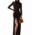thumbnail image 2 of Womens Maxi Dress Long Sleeve Ruched Bodycon Club Party Casual Wedding Dresses Brown M, 2 of 7