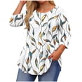 thumbnail image 2 of Sawvnm T-Shirt Blouses Women's Fashion Loose Casual Printing 3/4 Sleeve T-Shirt Round Neck Plus Size Top Going Out Tops White 5XL, 2 of 5