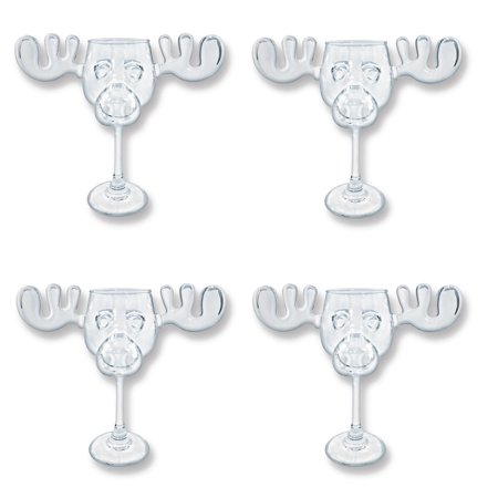 (Set/4) Christmas Vacation Moose Mug Wine Glass  Handmolded Holds 8