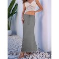 thumbnail image 5 of Linen Flared Maxi Skirt with Back Slit - Elastic Waist Drawstring Long Flowy Ankle-Length Skirt Dark Gray XXL, 5 of 9