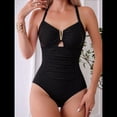 thumbnail image 4 of Traje de Baño de una Pieza para Mujer, con Control de Abdomen, Fruncido, con Recortes y Aros en U Negro XL, 4 of 7
