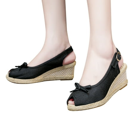 

Womens Sandalias Wedges Comfortable Hemp Rope Weaving Peep-toe Casual Shoes