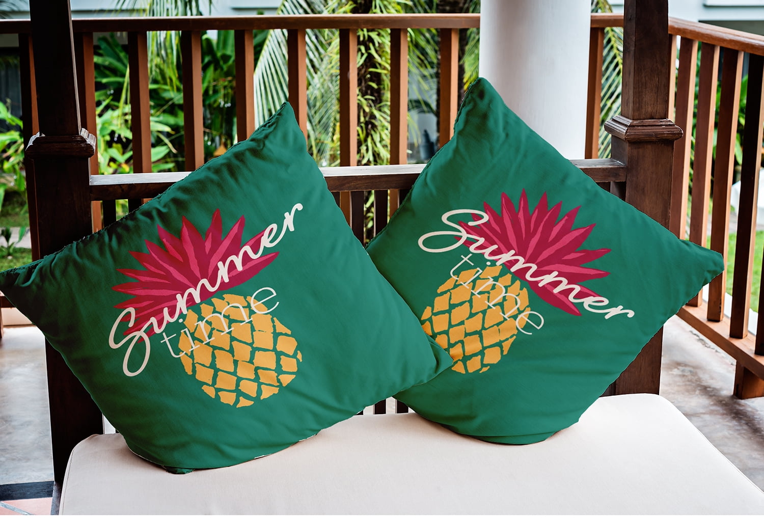 20" x 20" Simply Daisy Summer Time Pineapple Indoor/Outdoor Pillow, Kelly Green Qty 1