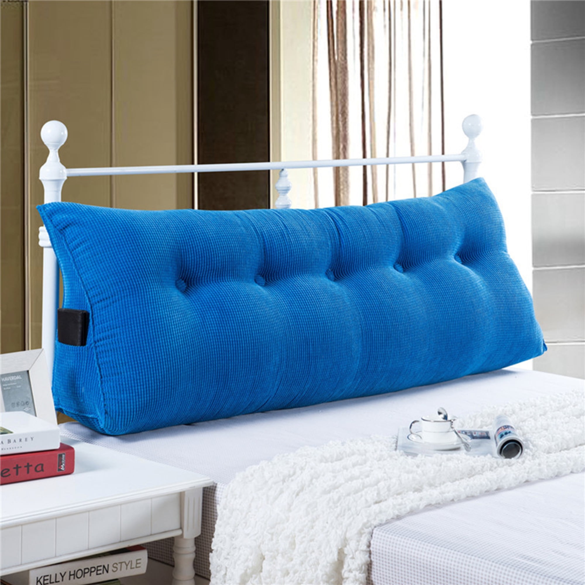 WOWMAX Wedge Reading Pillow Bedrest Throw Pillows Large Body Positioners  Bolster Headboard Back Support Lumbar Cushion Pillow for Sofa Bed with  Removable Cover Deep Blue Twin Size (39x8x20inch) 