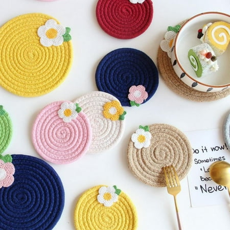 

Wenasi INS Small Flower Insulation Pad Cup Pad Cotton Wire Woven Cotton Rope Bowl Pad Korea Simple Heat Insulation Pad Ji Powder Small Flower Diameter 18cm