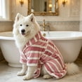 thumbnail image 5 of Quick Drying Dog Bathrobe Striped Pet Dressing Gown - Super Absorbent Soft Fabric Dogs Towel Robe with Adjustable Belly Band, Hooded Microfiber Drying Coat for Small Medium Dogs Cats After Bath, 5 of 6