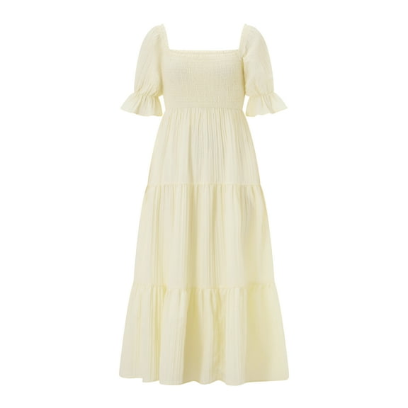 Lesimsam Mother Daughter Matching Dresses Summer Ruffled Hem Short Sleeves A-Line Dresses Mom and Me Family Matching Outfits
