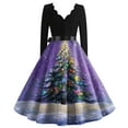 thumbnail image 3 of Women's Casual Fashion Christmas Holiday Print V-neck Vintage Dress for Retro Style and Party Occasions, Comfortable Women's Long Sleeve Holiday Dress,Purple,2XL, 3 of 3
