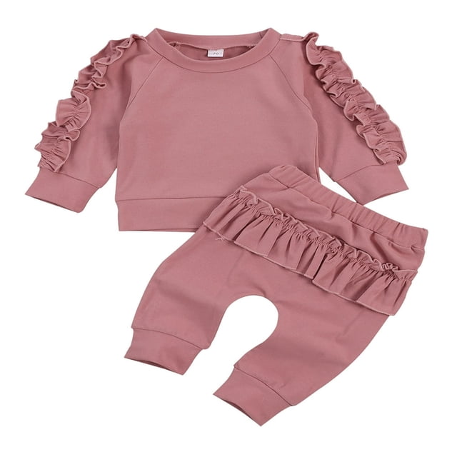 PENGXIANG 2PCS Newborn Infant Kids Baby Girls Long Sleeve Ruffle Top and Pants Fall Winter Outfits Red 18-24 Months