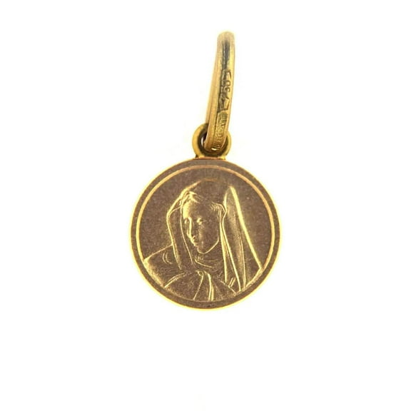 18K Solid Yellow Gold Virgin Mary Madonna Medal (10 mm)