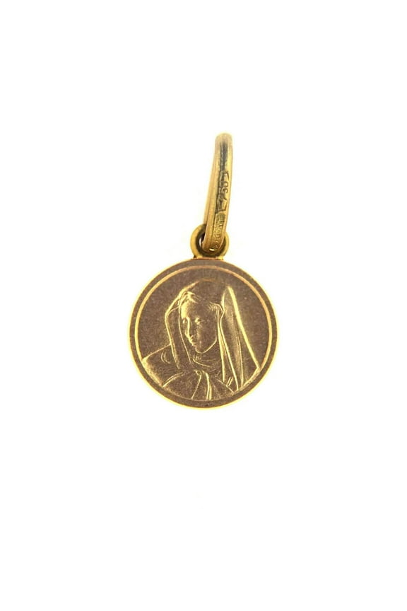 18K Solid Yellow Gold Virgin Mary Madonna Medal (10 mm)