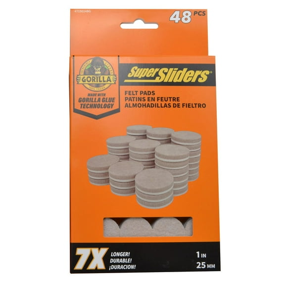 Super Sliders With Gorilla Glue 1" Round Felt Pads Beige 48pc, 1" Round Felt Pads