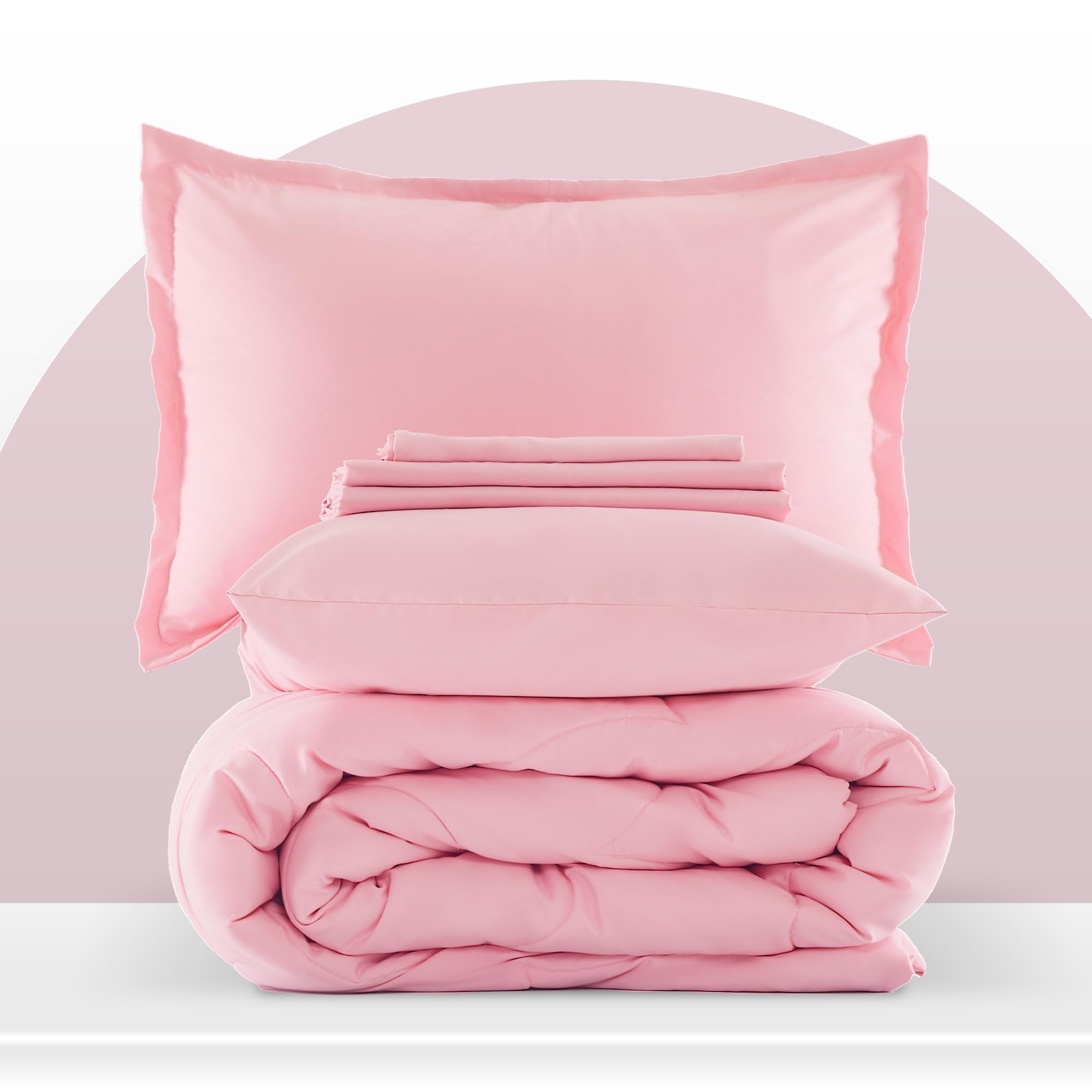 Sleep Zone Kids Pink Bedding Comforter Set Full/Queen Size - Super Cute & Soft Girls Bedding 7 Pieces Set with Comforter, Sheet, Pillowcase & Sham (Cinquefoil Pink)