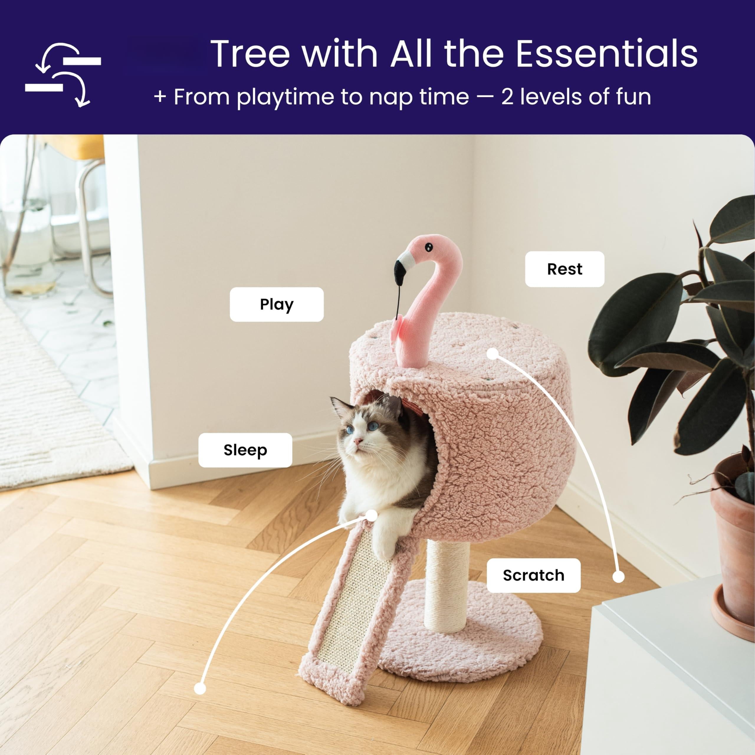 Flamingo 2-level 29" Cat Tree For Small Cats & Kittens With Replaceable Posts  Sisal Ramp Pink Designed Cute Condo