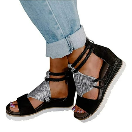 

Sandals for Women Casual Summer PU Comfy Platform Sandal for Birthday Party Adult Ceremony Black 43