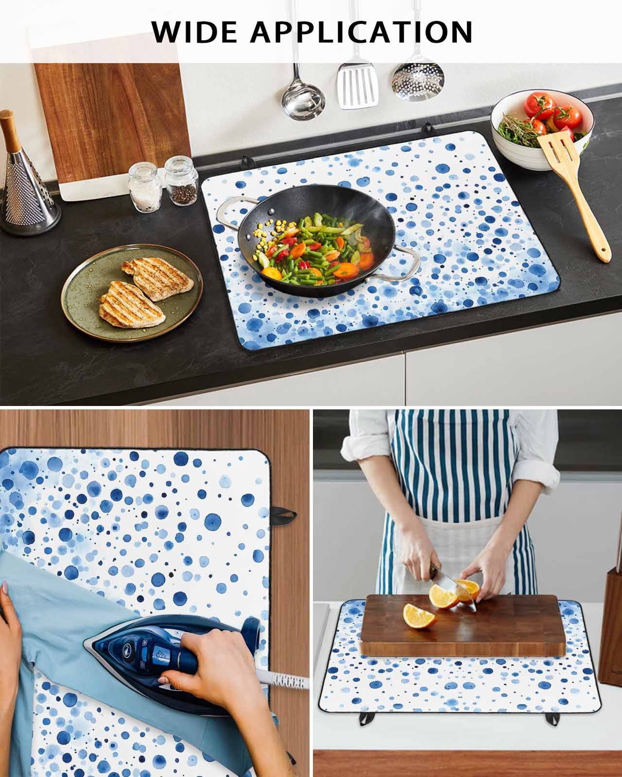 nqOlkjepod Large Induction Cooktop Protector Mat 36"x21", Blue Polka Dot Stove Top Covers for Electric Stove, Modern Art Abstract Watercolor Dot Stove Burner Cover Mats, Glass Top Stove Cover