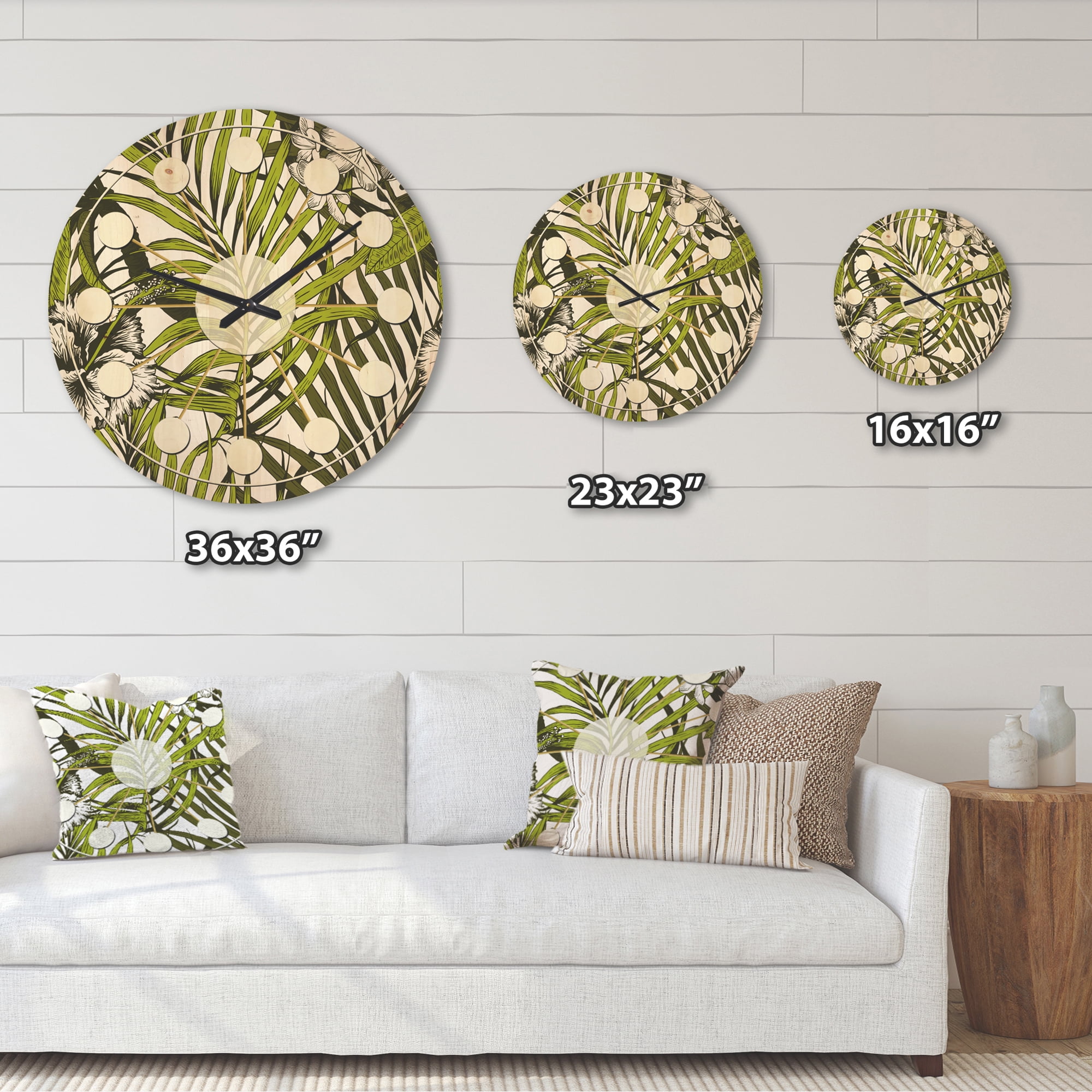 Designart 'Palm Tropical Leaves I' Mid-Century Modern Wood Wall Clock