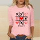 thumbnail image 2 of Tops de Cuello Redondo para las Mujeres Moda Impresa 3/4 Mangas Blusa Casual Top, Estante de Imitación, 2 of 5