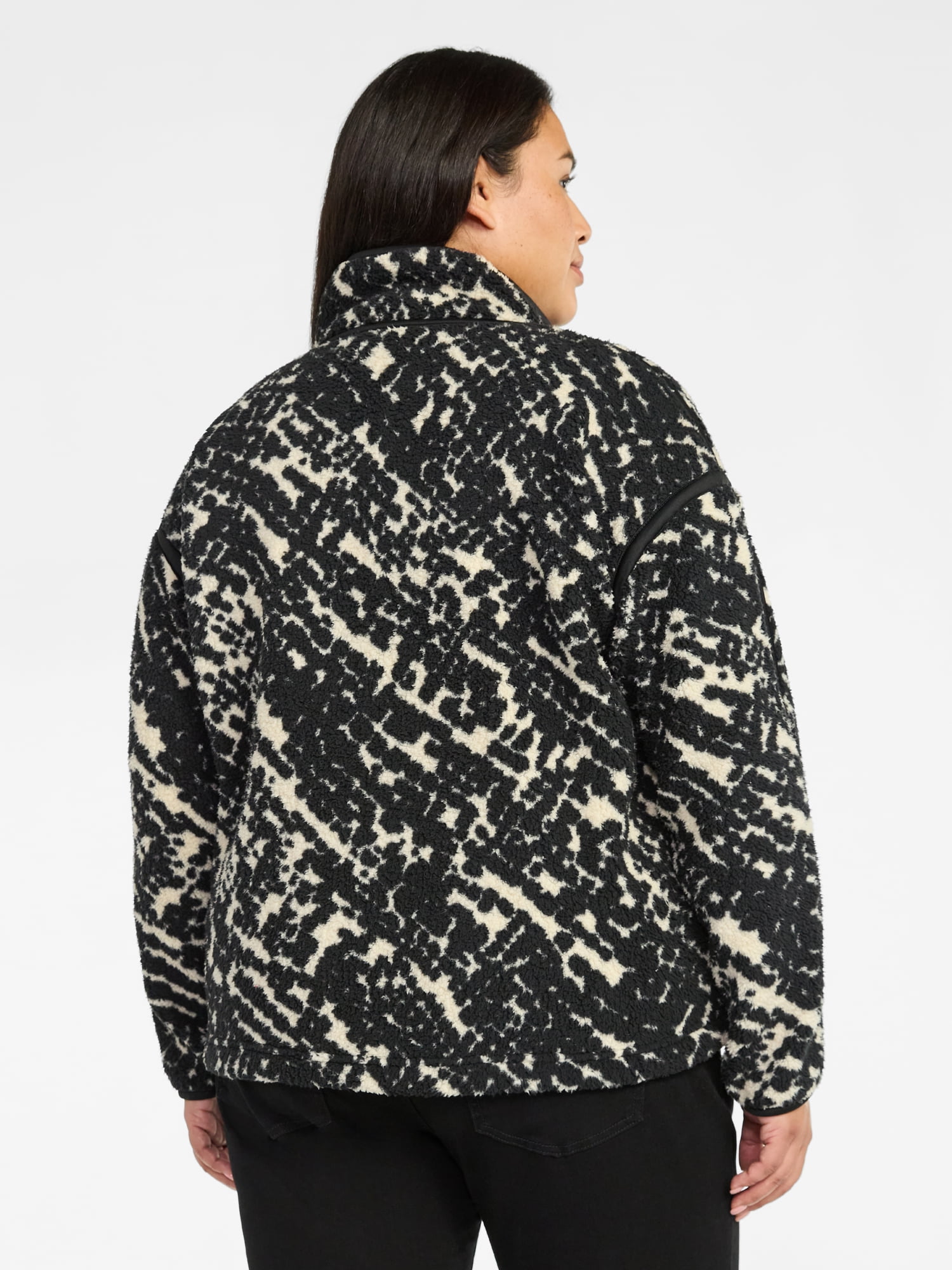 Women's Plus Size Faux Shearling Quarter Snap Pullover, Sizes 0X-4X - image 3
