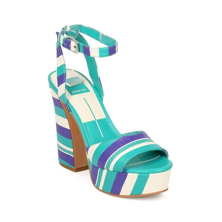 

New Women Dolce Vita Gavvin Striped Leather Peep Toe Platform Block Heel Sandal