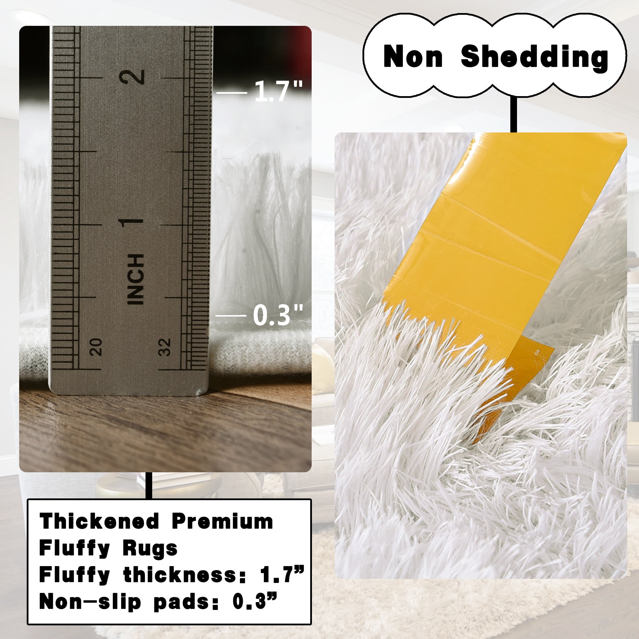 ZENELESS Solid Shag Collection Rug,3x5ft Cream Area Fluffy Rugs Perfect for Nursery, Playroom