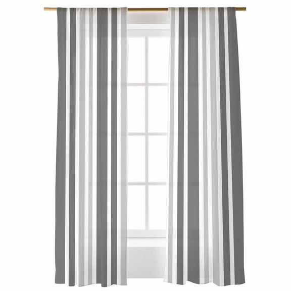 Sheer Curtains 108 inches Long, Gray Gradient Stripe Minimalist Vertical Stripes Modern Art Light Filtering Sheer Window Curtains Rod Pocket Voile Drapes for Bedroom Living Room, 52"Wx108"L 2 Panels