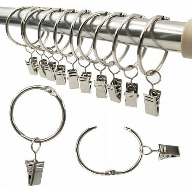 Anillos de Cortina, 40 Piezas Anillo de Cortina con Clips, Juego de Ganchos de Clip Decorativos de Metal para Cortinas, 50 mm de Diámetro Interior, Plateado, Inoxidable, Anillos de Clip de Fácil