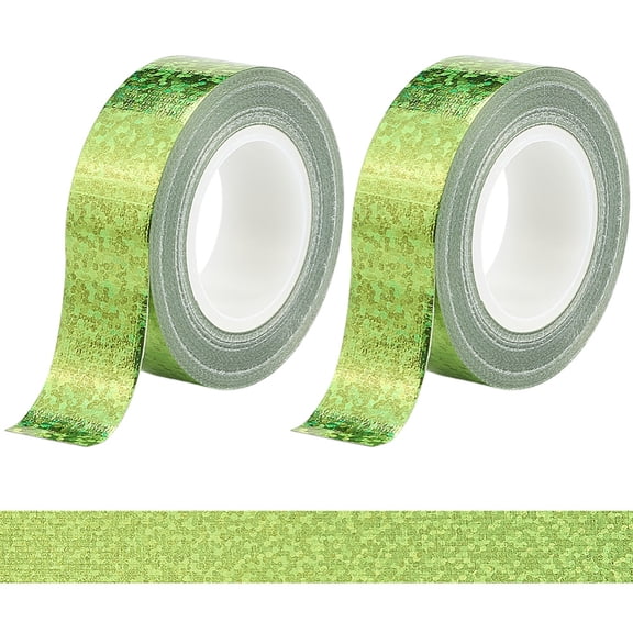 2 Rolls Lime Green Glitter Tape Glitter Paper 15mm x 5m Foil Self Adhesive Sparkle Masking Craft Scrapbook Trim Art TapesDIY