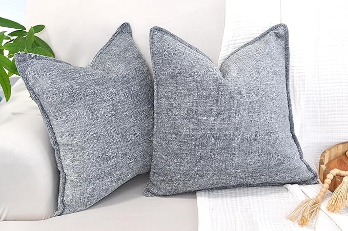 Grey Cushion Covers 18x18 inches Soft Textured Chenille Solid Pillow Covers For Sofa, Accent Chair, Couch, Modern Cozy Gray PillowCases Set of 2