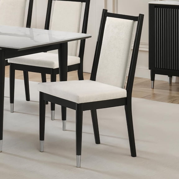 Contemporary Style 4pc Dining Side Chairs Upholstered Seat And Backrest Silver Capped Arrow Legs White And Black Finish Dining Room Furniture