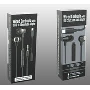 Black Wired Earphones with Mic and USB-C Adapter, 3.5mm Jack
