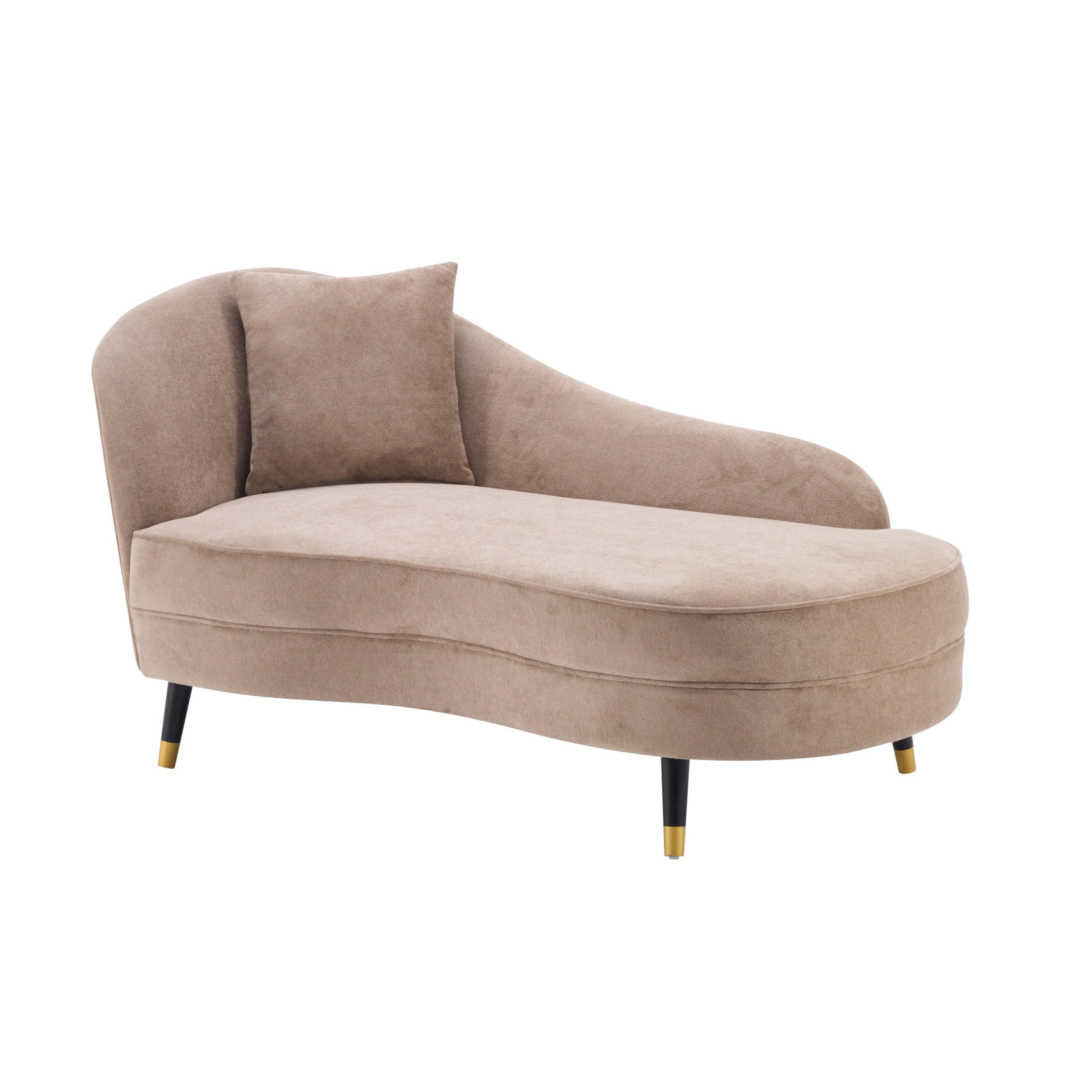 Christopher Knight Home 61" Mid-Century Velvet Curved Chaise Lounge Sofa for Bedroom Living Room, Camel