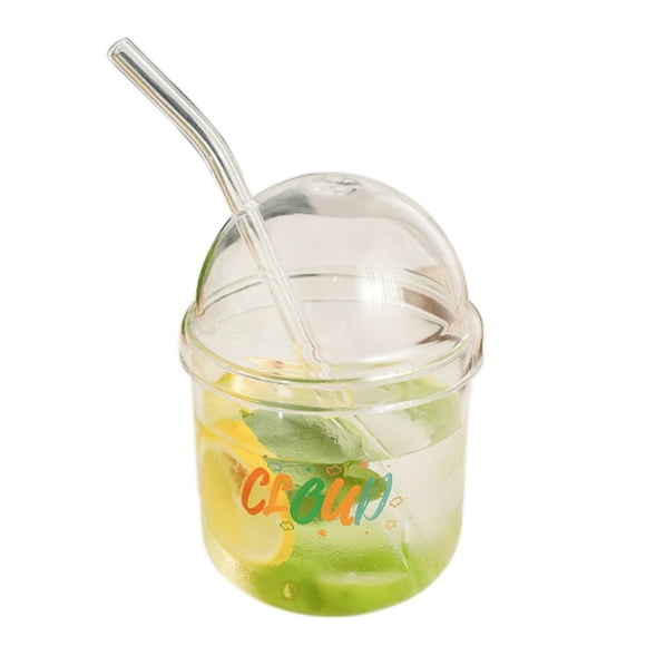 Glass Tumbler with Straw and Lid 430ML Heat Resistant Juice Drinking Cup Clear Coffee Smoothie Cup for Home Outdoor Travel