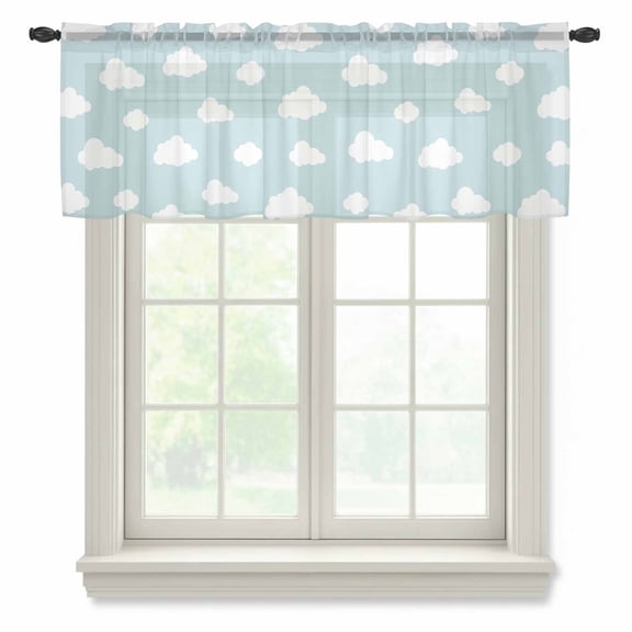 Clouds Valance Curtains for Kitchen/Living Room/Bathroom/Bedroom Window, Rod Pocket Small Topper Half Short Window Curtains Voile Sheer Scarf, Cartoon Blue Sky Minimalist Aesthetic 54"x18"
