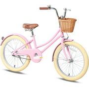 Glerc 20 Inch Kids Bike for 6 7 8 9 10 Years Old Little Girls Retro Vintage Style Bicycles with basket Training Wheels and Bell, Pink