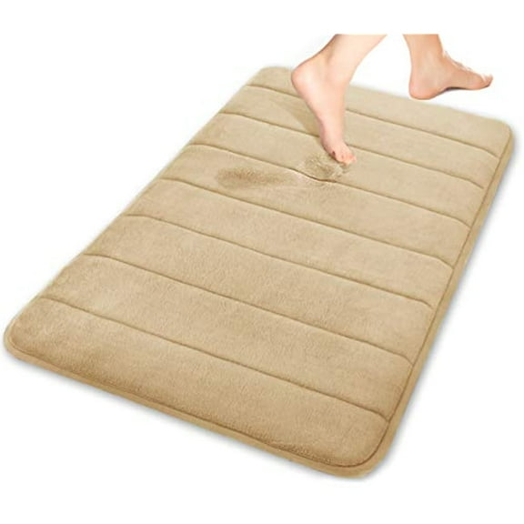 Yimobra Memory Foam Bath Mat Large Size 31.5 by 19.8 Inches, Soft and Comfortable, Super Water Absorption, Non-Slip, Thick, Machine Wash, Easier to Dry for Bathroom Floor Rug, Beige