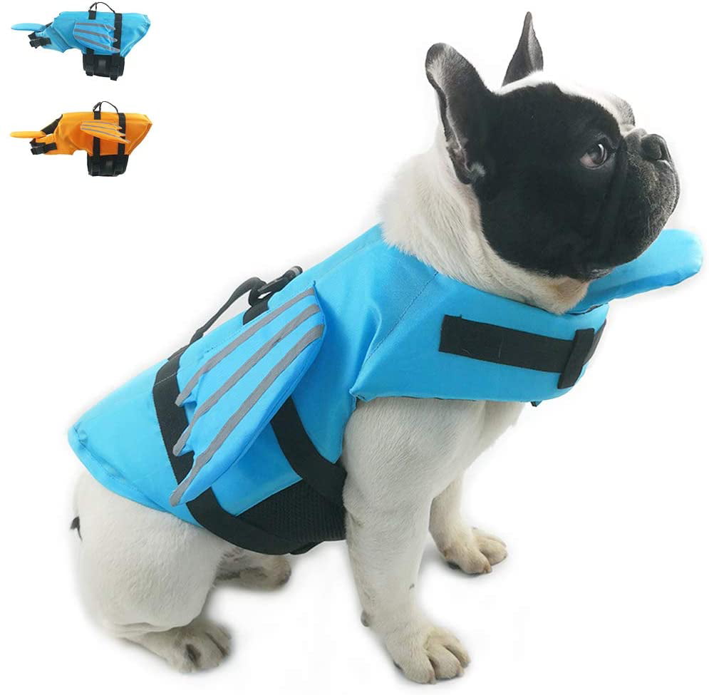 Preserver with Adjustable Belt Pug,Bulldog,Poodle,Bull Terrier Pet Swimming Shark Jacket for Short Nose Dog Snik-S Dog Life Jacket 