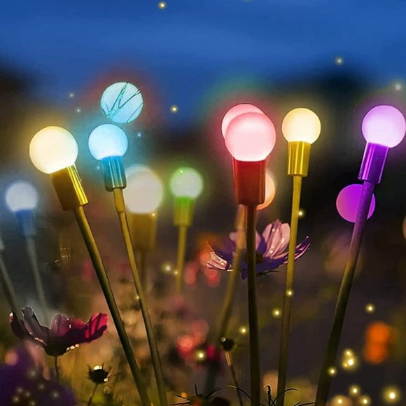 2pcs Solar Decorative Starburst Swaying Path Lights Outdoor Waterproof Solar Fairy Lights 10 LED Landscape Light Bulbs for Garden Lawn Pathway Yard Patio Decorations