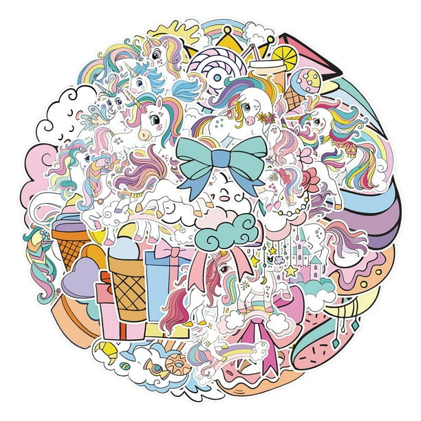 Set de pegatinas con diseño de unicornio para portátil, botella de agua y monopatín