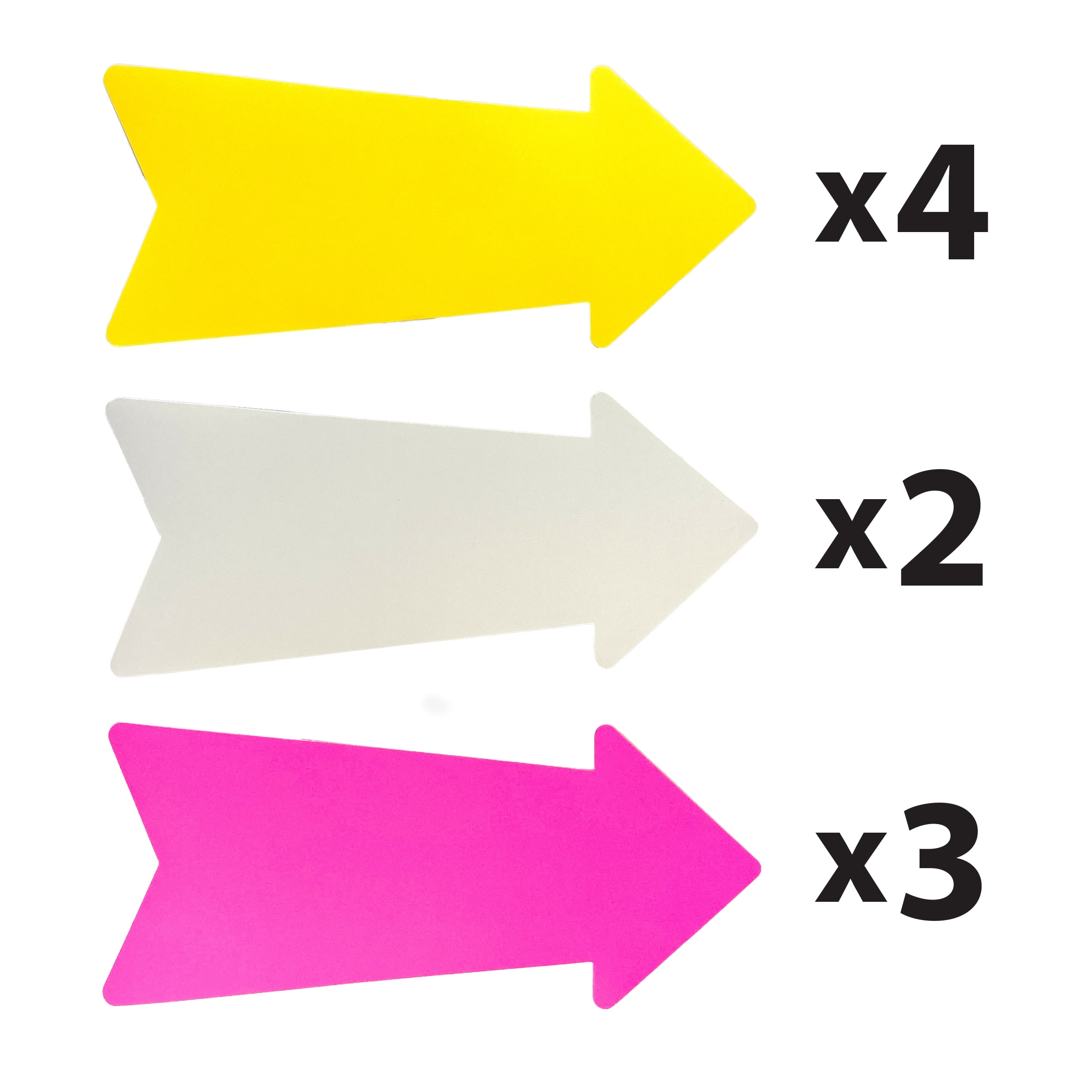 Loud & Clear - Blank Arrows Signs - Directional Signs Indoor Outdoor Use - 6"x14" 9pc Multi-pack (White, Neon Yellow, Neon Pink)