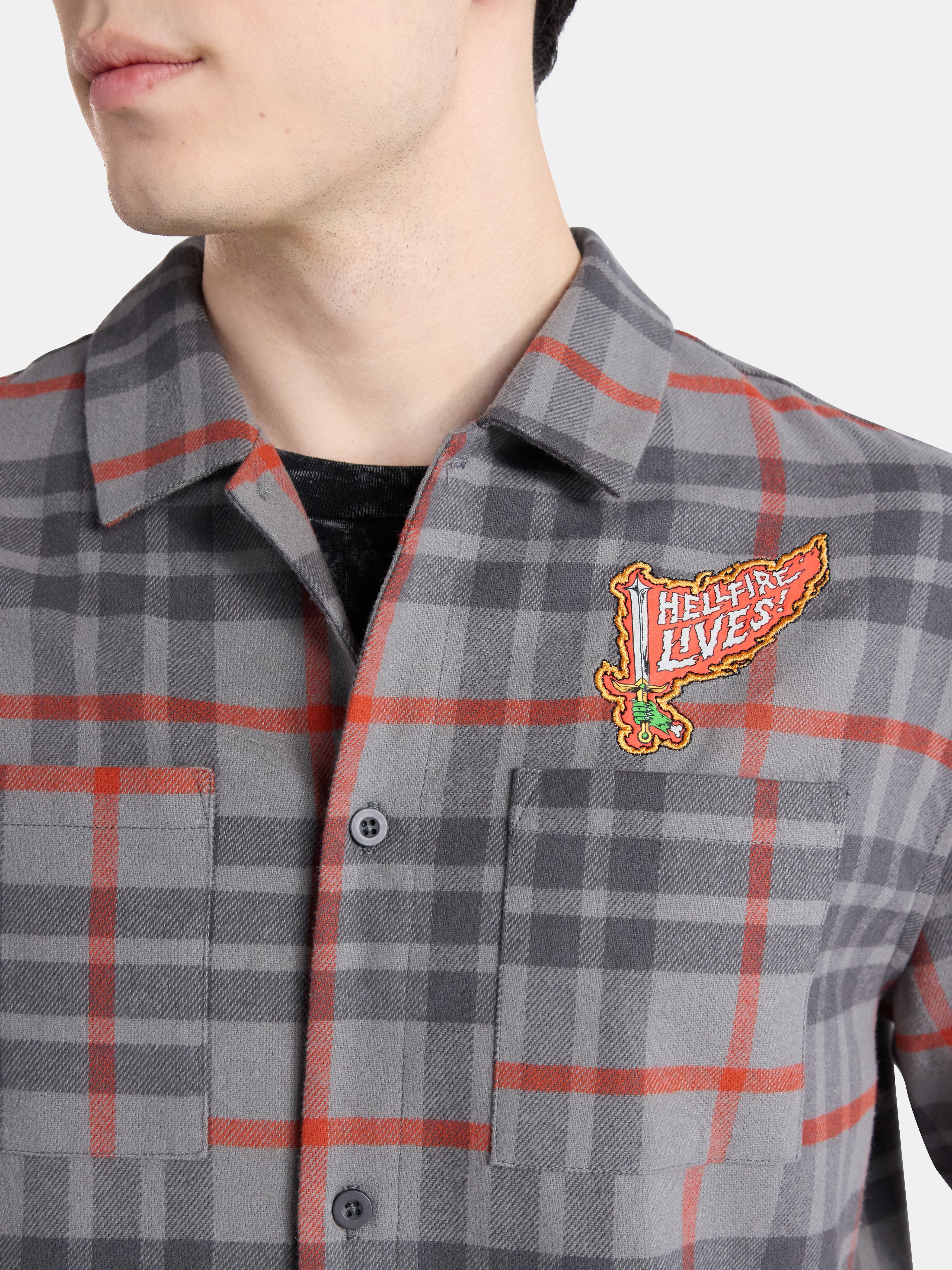 Netflix Stranger Things Hellfire Lives Fire Cotton Flannel from No Boundaries, Men's & Big Men's