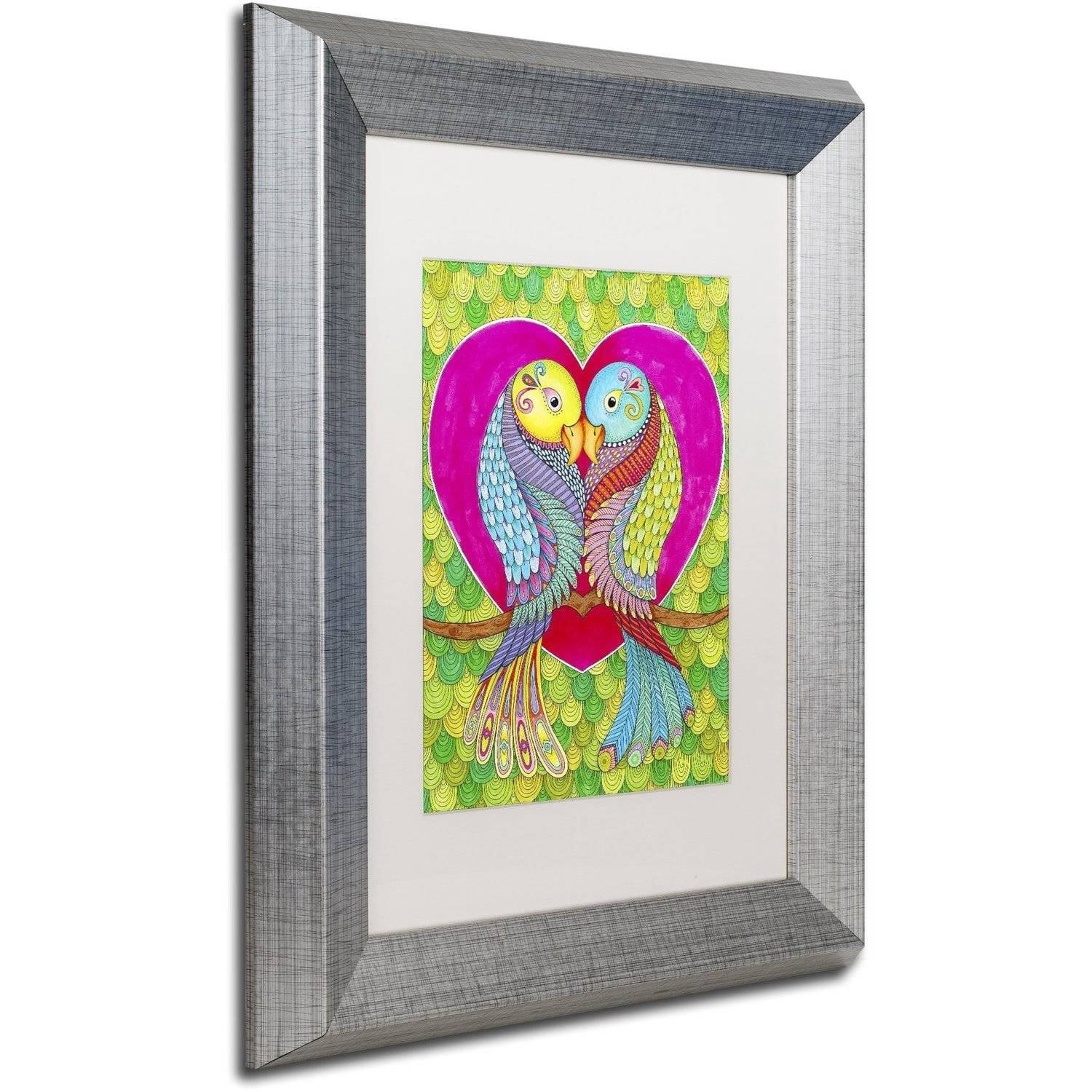 Trademark Fine Art "Lovebirds in Colour" Canvas Art by Hello Angel, White Matte, Silver Frame