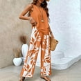 thumbnail image 2 of Women's 2-Piece Outfits Summer Lounge Sets Floral Printed Wide-Leg Long Pants Travel Beach Vacation Outfits, 2 of 4