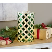 Illuminated 6" X 10" Diamond Pattern Hurricane by Valerie in Green