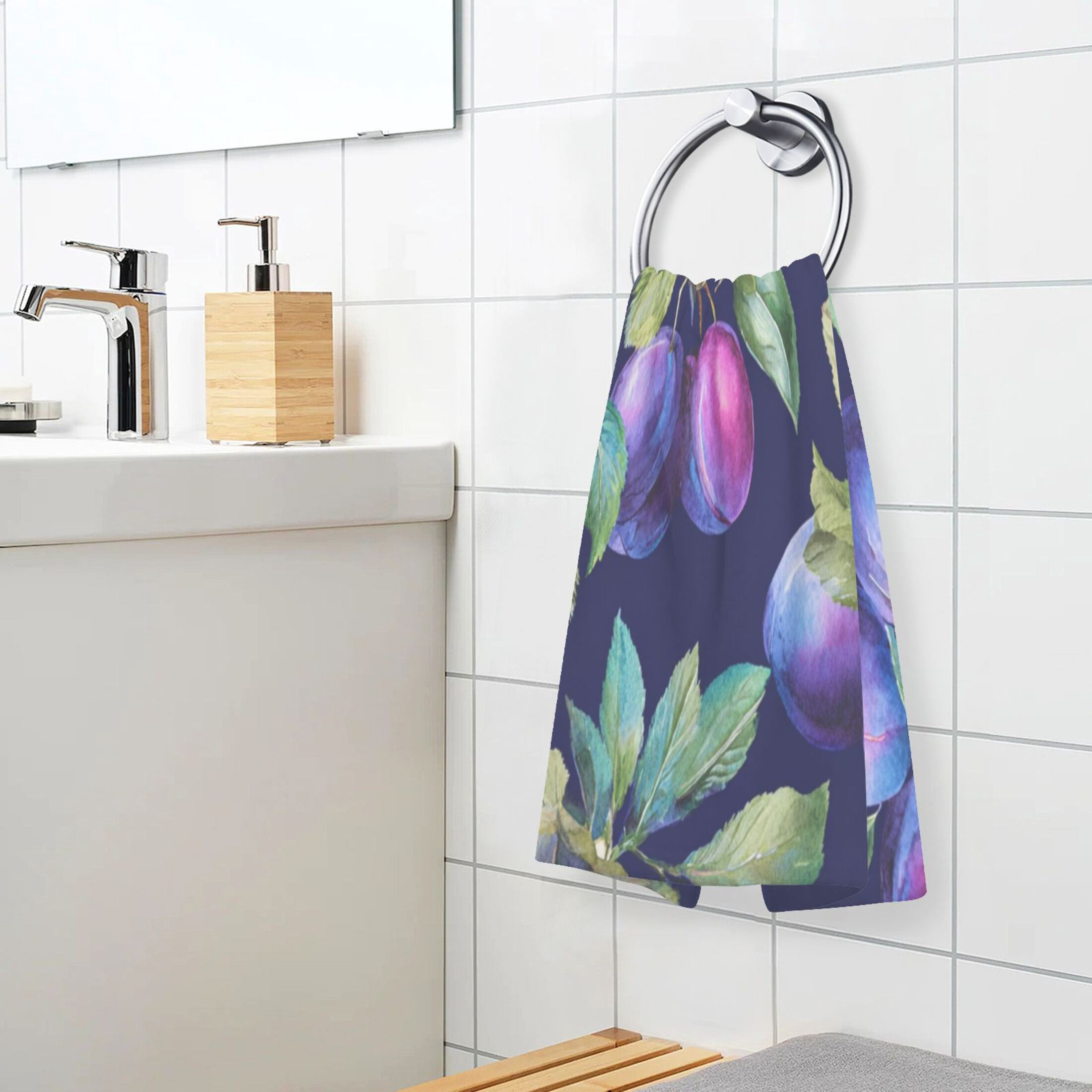 2 Pieces of Cotton Towel Face Towel Set Hand Towel Bath Towel Cotton Bath Towel Sets Watercolor Seamless Plums